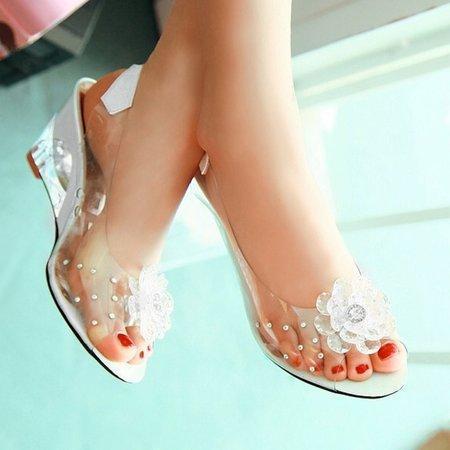 Flower Transparent Wedge Heel Sandals