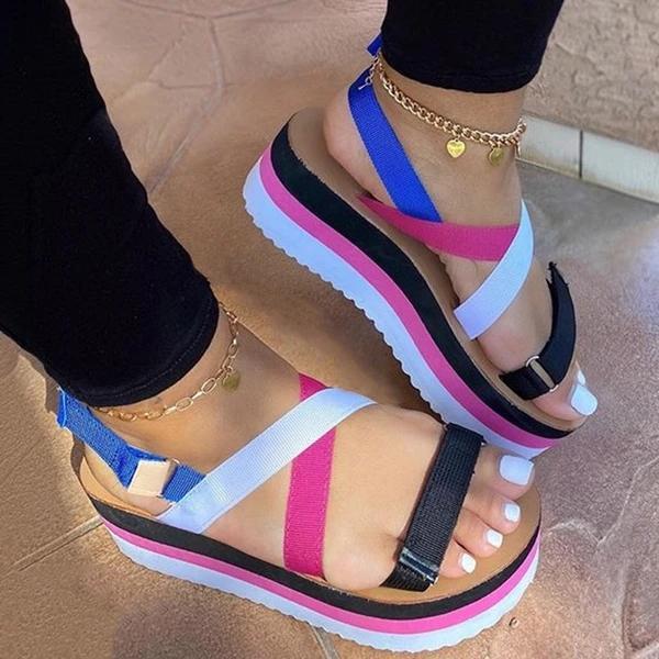 Strappy velcro open toe platform platform plain sandals Outlet