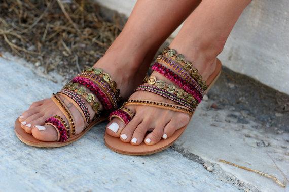 Slip on Artisanal Sandals Handmade Greek Style Boho Sandals