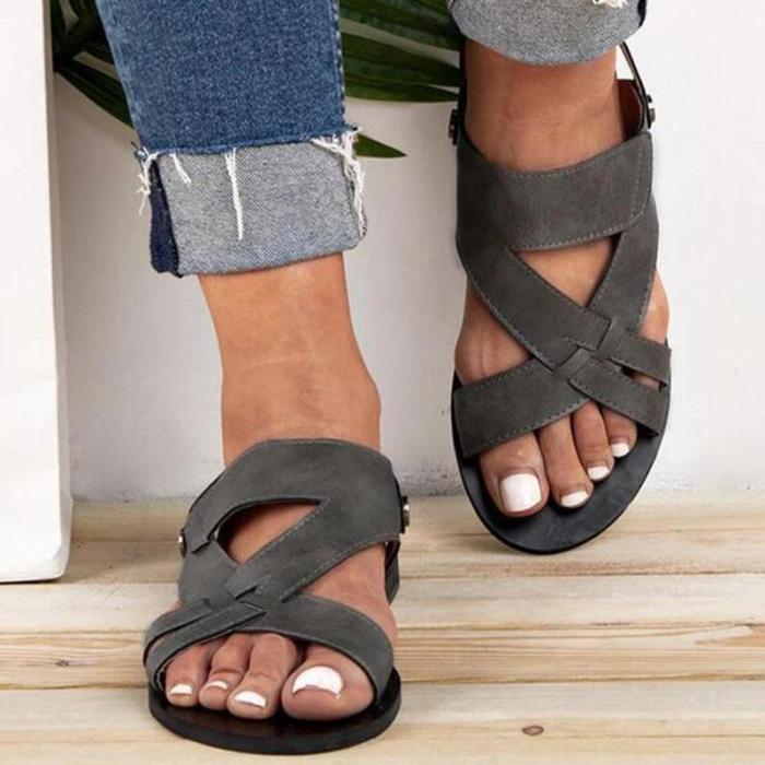Women Chic Solid Hollow out Flat Strap Sandals