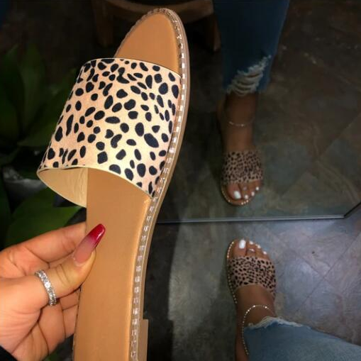 Woman Fashion Slides Flip Flop String Bead Flat Outdoor Leopard Sandals