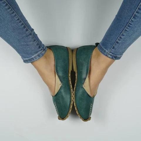 Flat Heel Leather Loafers