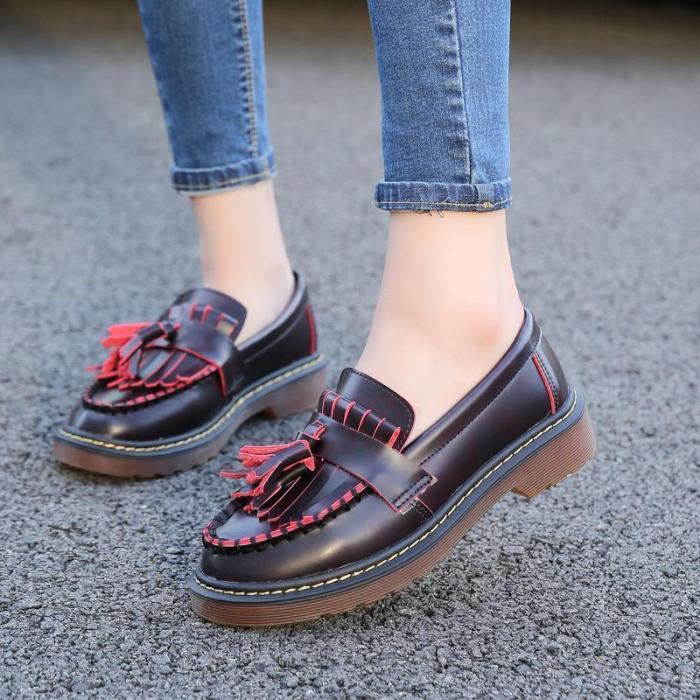 Spring Summer Ruffles Chic Slip-on Chunky Heel Loafers Tassel Oxford Shoes