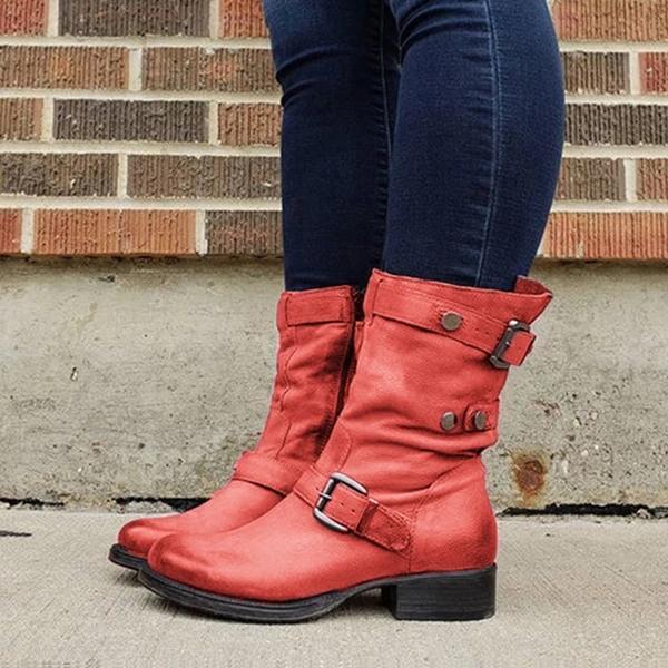 Women Casual Round Toe Low Heel Zipper Comfy Boots