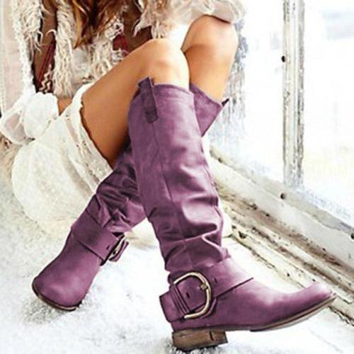 Us 53 6 Casual Buckle Artificial Leather Round Toe Knee High