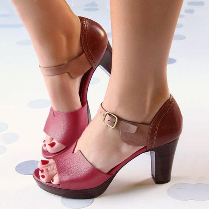 CHUNKY HEEL ANKLE STRAP ELEGANT SHOES WORKING DAILY SANDALS