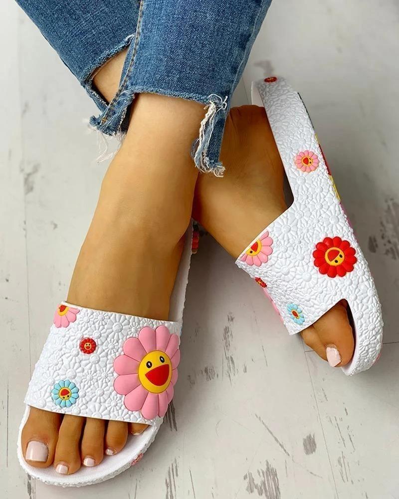 US$ 29.60 - Colorful Smile Sunflower Emblished Beach Slides Slippers ...