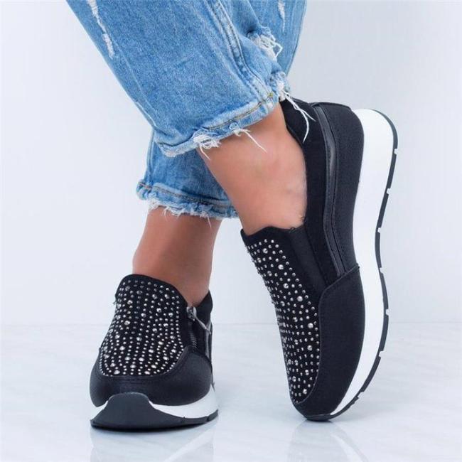 US$ 34.99 - Women Comfy Platform Trainers Zip Sneakers - www.mensootd.com