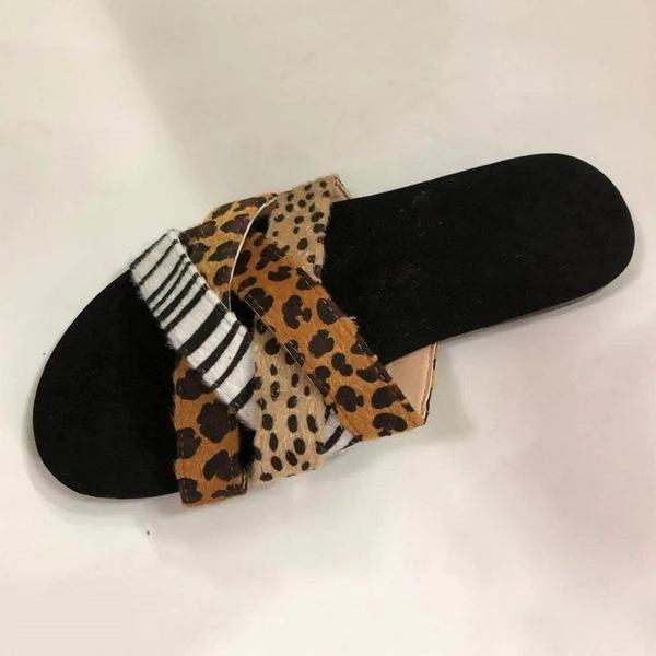 Flat With Slip-On Flip Flop Leopard PVC Slippers