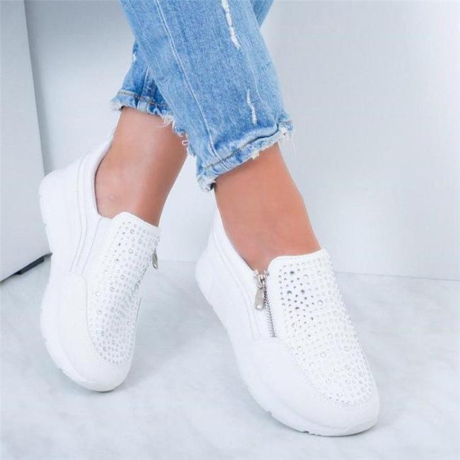 US$ 34.99 - Women Comfy Platform Trainers Zip Sneakers - www.mensootd.com