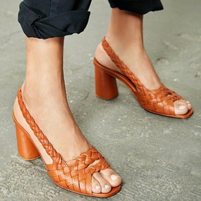 Women Summer Peop Toe Chunky Heel Sandals