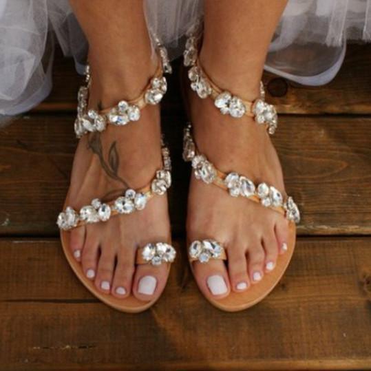 Plain Flat Peep Toe Date Travel Wedding Flat Sandals