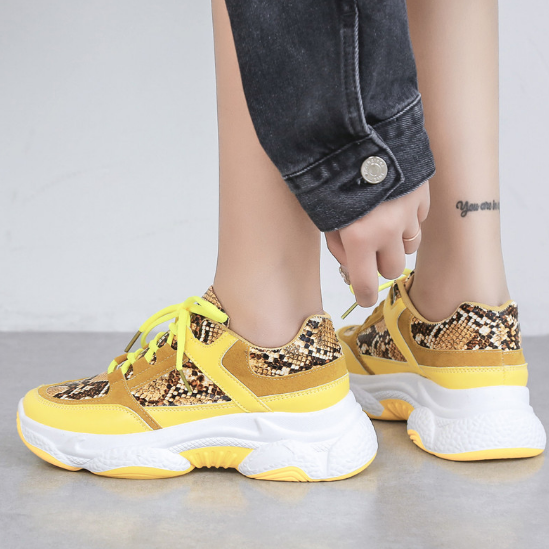 US$ 56.90 - 2020 New Woman Snakeskin Pattern Chunky Sneakers - www.mensootd.com