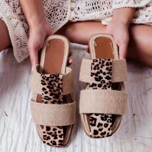 Leopard print flat sandals