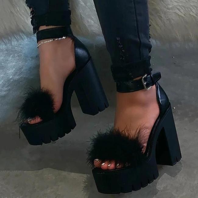 US$ 37.80 - Open Toe Chunky Heel Line-Style Buckle Ankle Strap Platform Sandals - www.mensootd.com