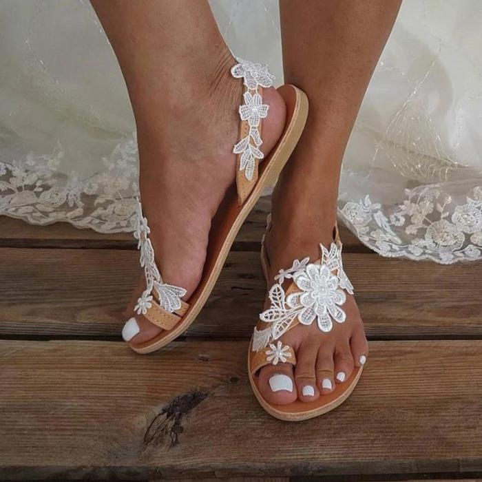 Women Wedding Lace Flower Flip-flop Slip On Sandals