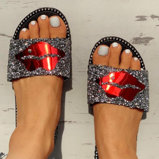 Summer Red Lips Rhinestone Fashion Female Sandals