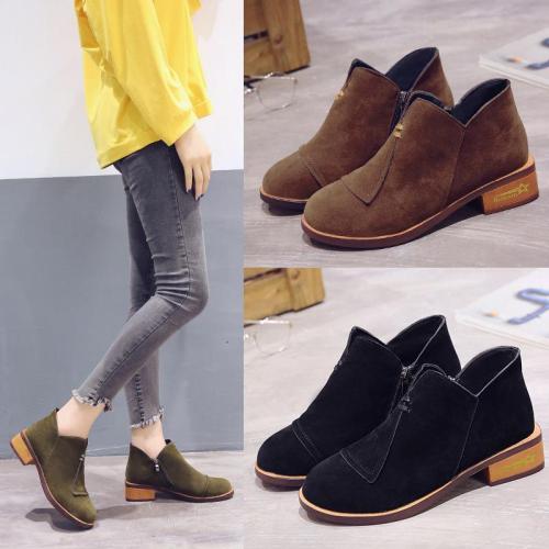 Ankle Solid Rounded Toe Short Boots Single Shoes Elasticated Tab Low Block Flat Heel