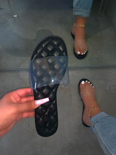 Women Transparent Upper Linge Open Toe Slip On Flat Heel Slippers