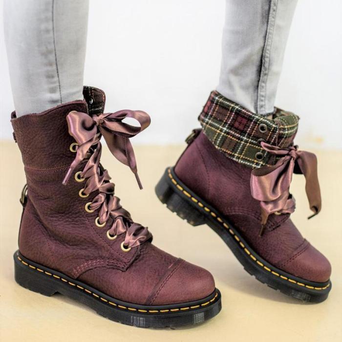 Womens Lace-up All Season Low Heel Pu Leather Casual Boots