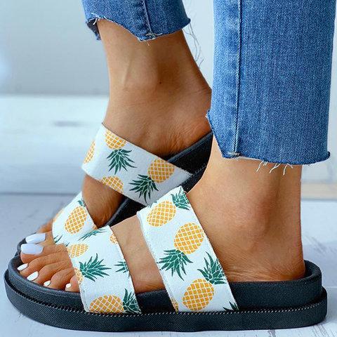 Women Slide PVC Pineapple Printed Home Wear Sandals