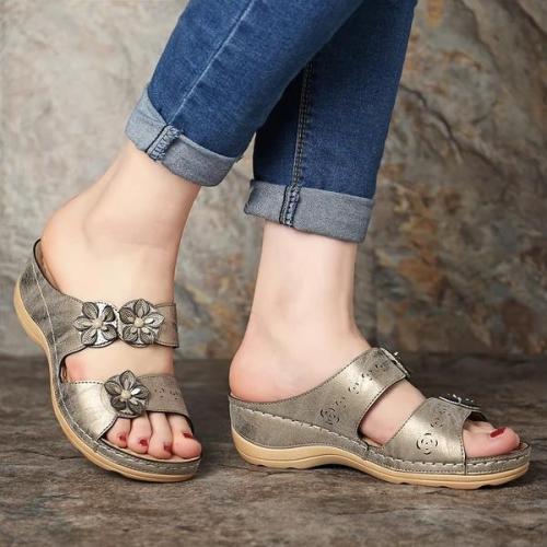 Flowers Slip On Soft Casual Wedge Sandals