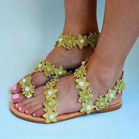 Women Slide Holiday Pu Flower Flat Heel Sandals
