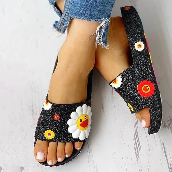 US$ 29.60 - Colorful Smile Sunflower Emblished Beach Slides Slippers ...