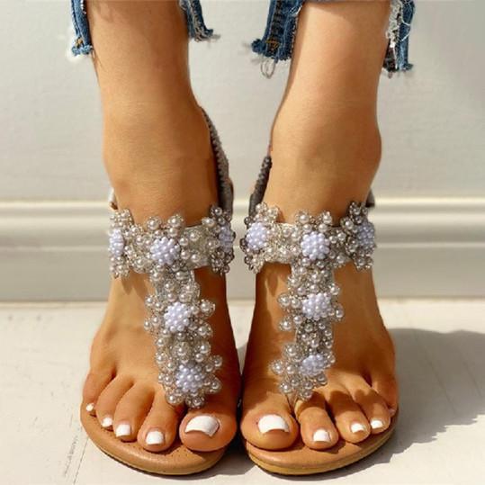 Bohemian Rhinestone Beaded Ethnic Flip-Flop Sandals