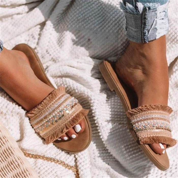 Fashion Vintage Woven Flat Slippers