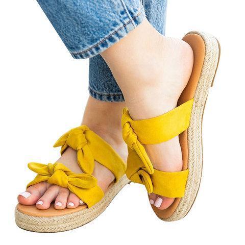 Bowknot Cloth Upper Platform Summer Slide Sandals