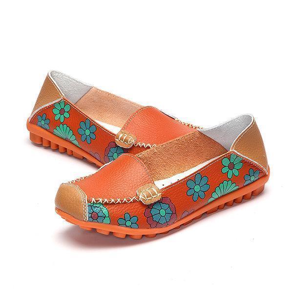 Floral Print Color Matching Soft Comfortable Slip On Flat Shoes