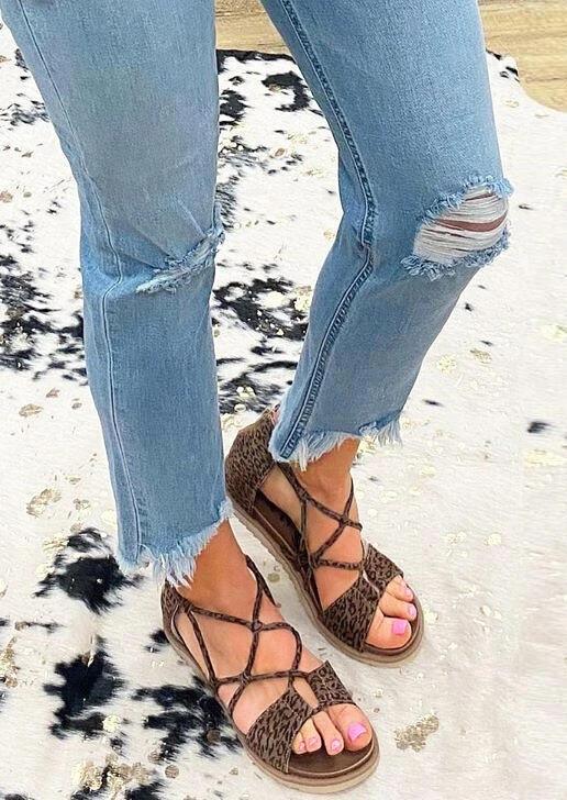 leopard criss cross sandals