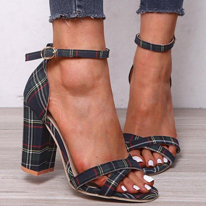 Women's Fashion Plaid High Heels Pumps Sandals