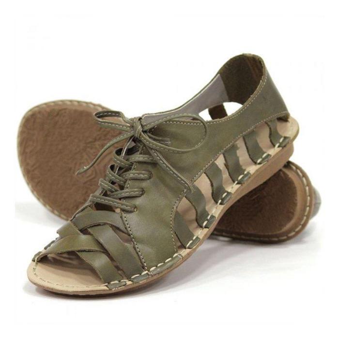 Date Hollow-out Casual Peep Toe Lace Up Sandals
