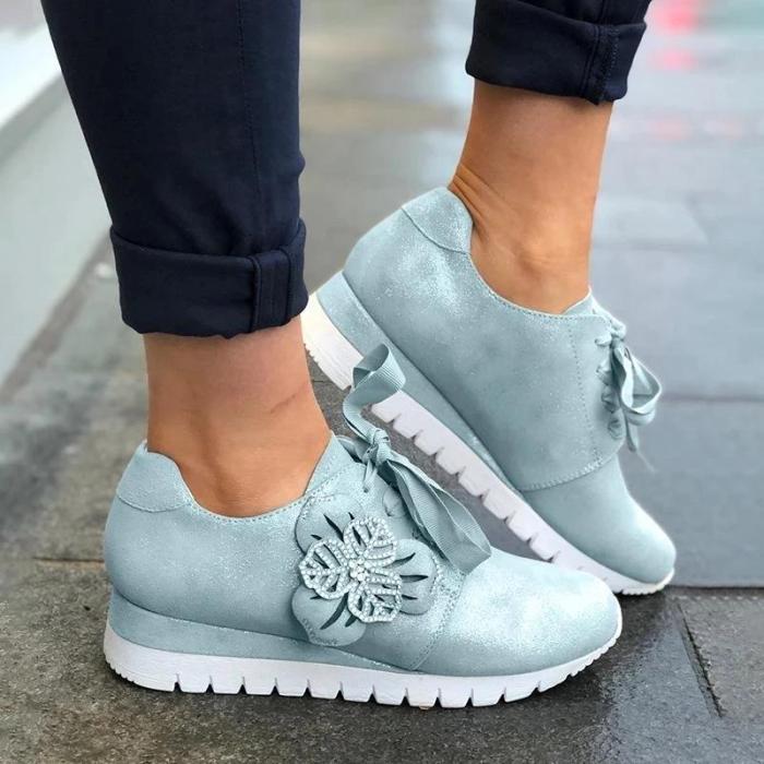 Floral Women Casual Lace-up Sneakers Wedges Running Shoes