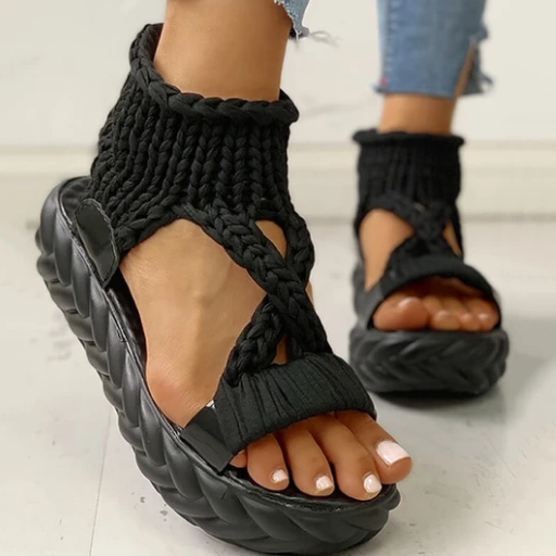 Women Knitted Cutout Crisscross Muffin Sandals