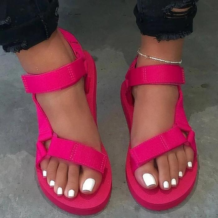 Flat With Open Toe Ankle Strap Velcro Plain Sandals