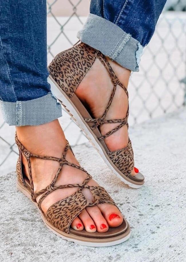 leopard criss cross sandals