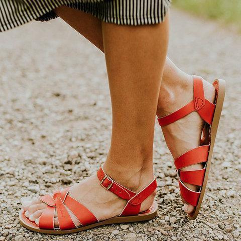 Summer Flat Heel Adjustable Ankle Strap Water-proof Sandals