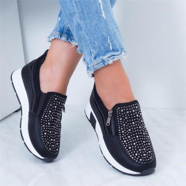 US$ 34.99 - Women Comfy Platform Trainers Zip Sneakers - www.mensootd.com
