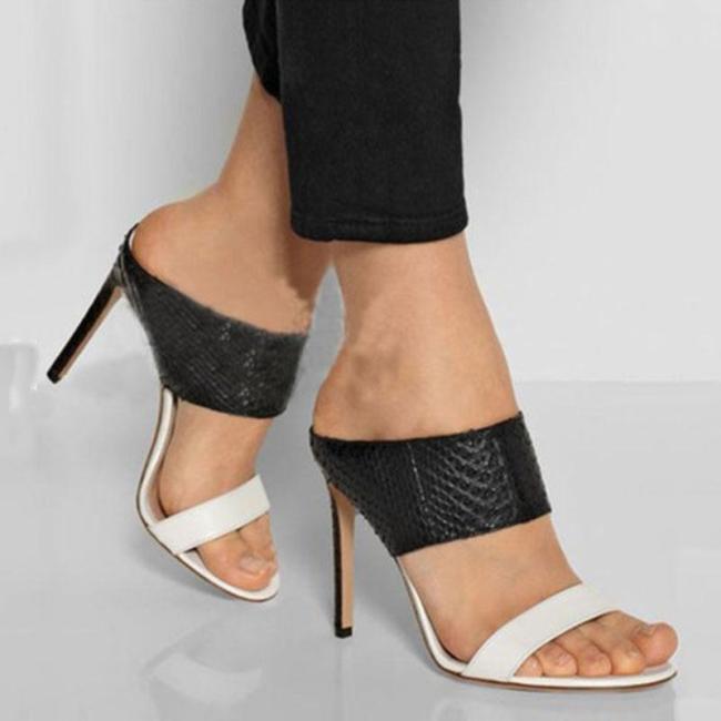 Color Block Slip-On Stiletto Heel Open Toe Sandals