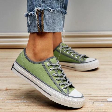 Outdoor Casual Lace Up Flat Heel Canvas Sneakers