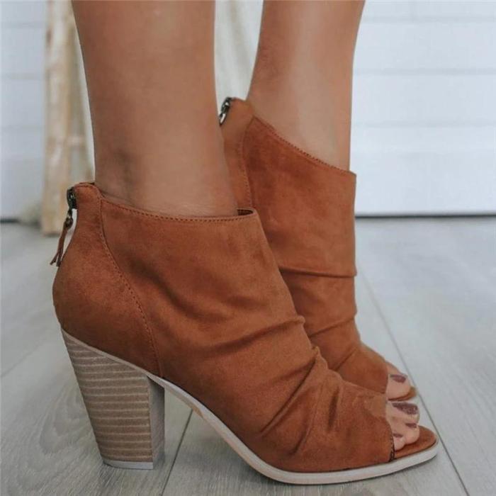 Women Casual Fashion Chunky Heel Zipper Ankle Boots