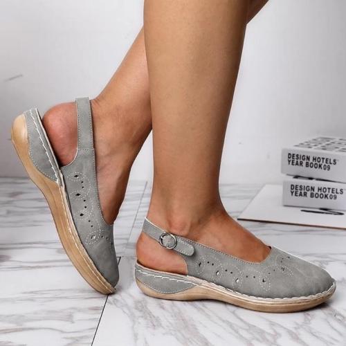 Woman Lace-up Round Toe Hollow Out Breathable Flat Sandals