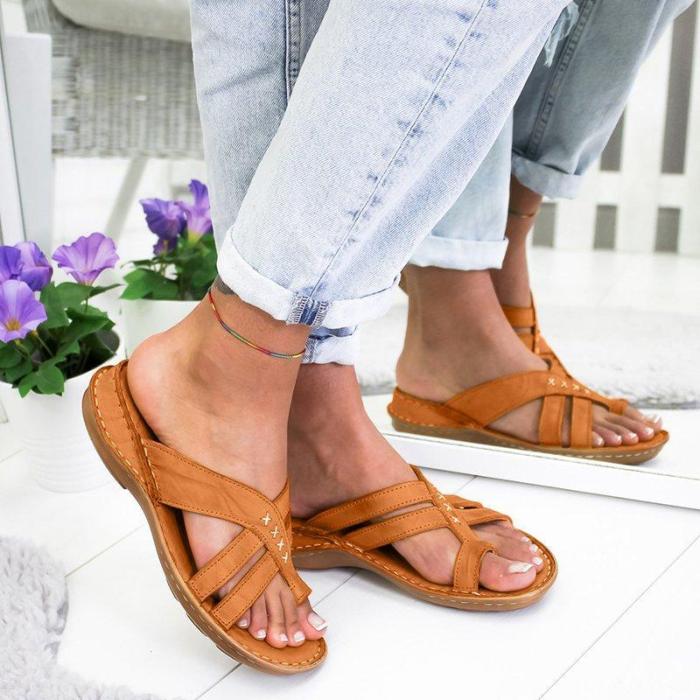 Women Casual Comfy Toe Ring Criss-Cross Sandal Shoes