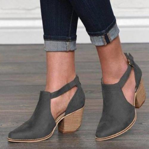 Plain Chunky High Heeled Point Toe Date Outdoor Pumps Boots