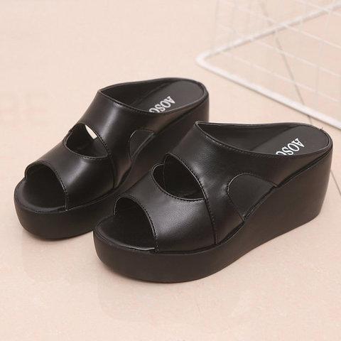 full slippers with wedge heel