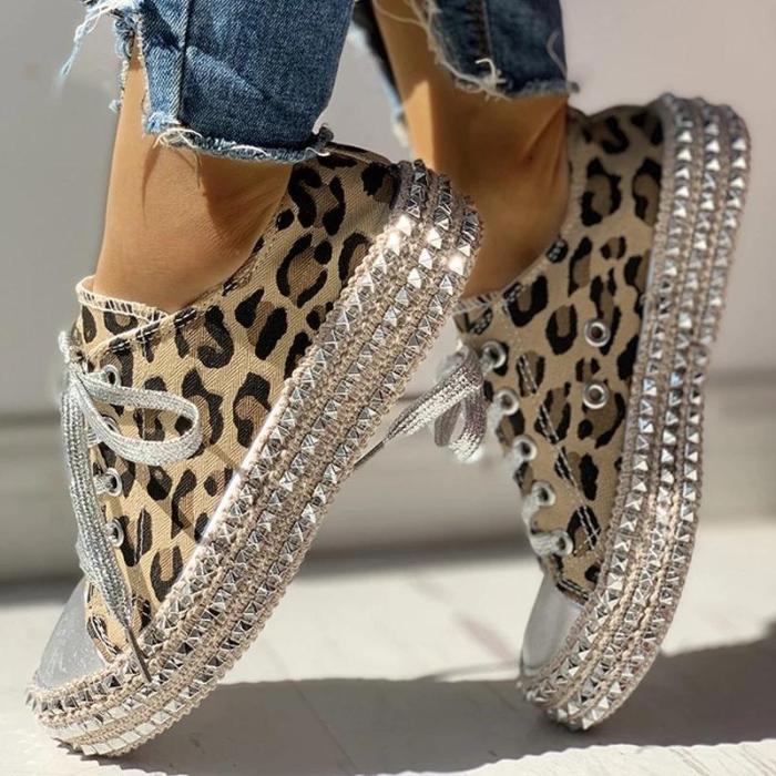 Women's Leopard Rivets Sneakers