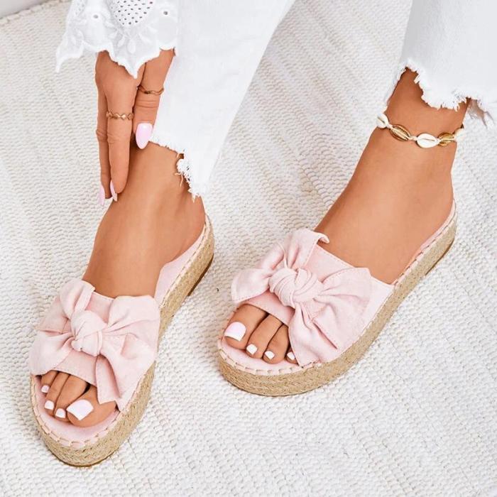 Women Casual Bowknot Muffin Slippers